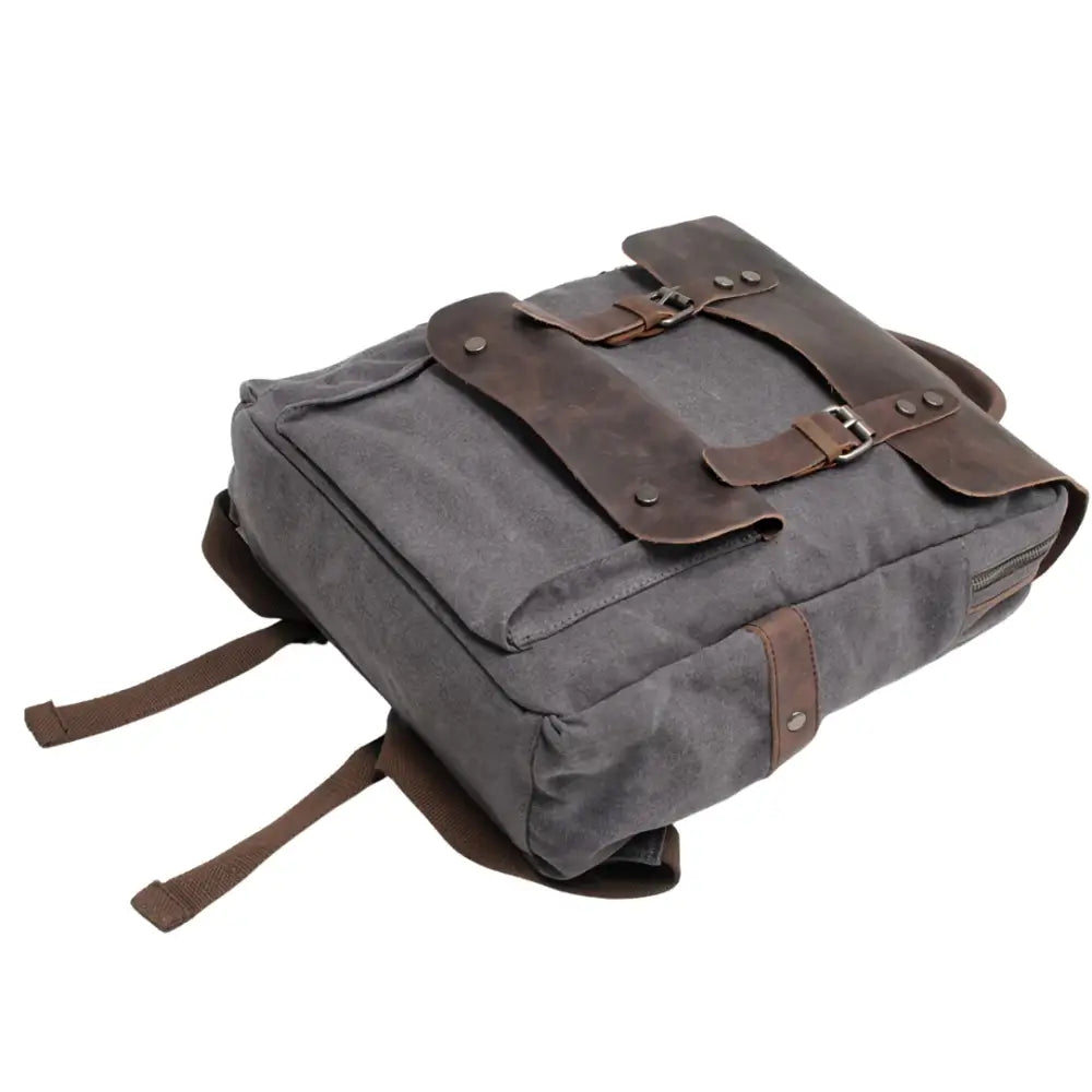 Sac à dos en cuir vintage gris avec bretelles en cuir marron pour homme et femme