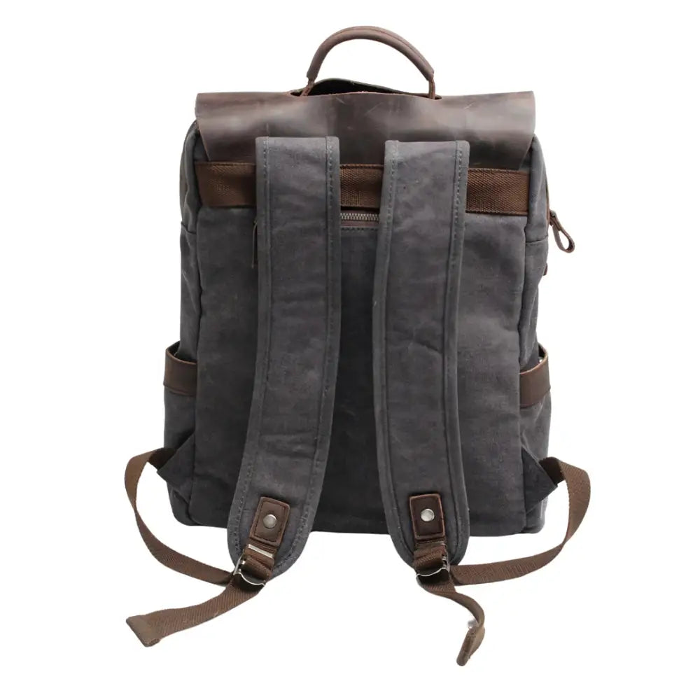 Sac à dos en cuir vintage gris canvas et marron en vente chez Mirabeau