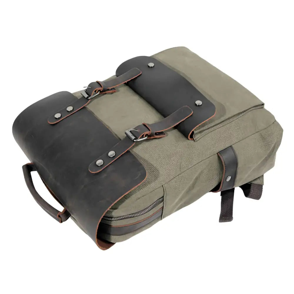 Sac à dos en cuir vintage vert olive en toile avec accents en cuir pour style chic