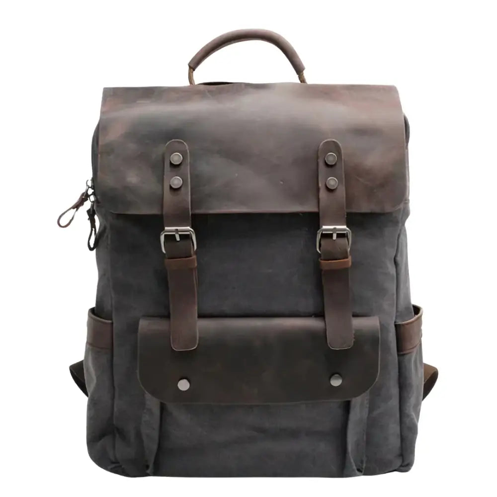 Sac à dos en cuir vintage gris et marron, parfait pour un style élégant et pratique