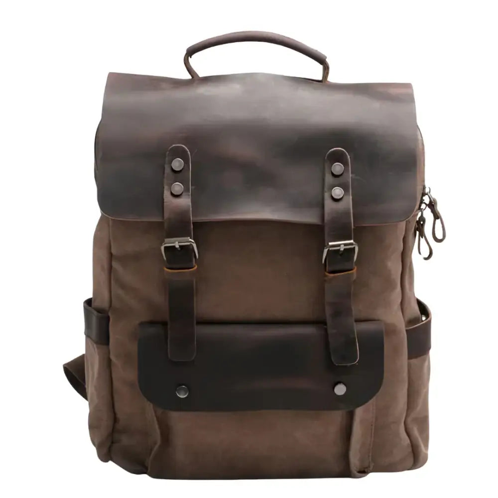 Sac à dos en cuir vintage en canvas brun et cuir pour un style élégant et durable