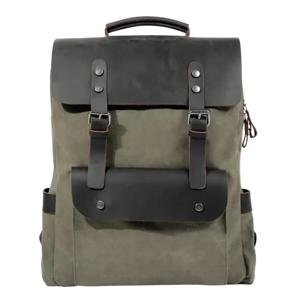 Sac à dos en cuir vintage olive vert et noir | Mirabeau