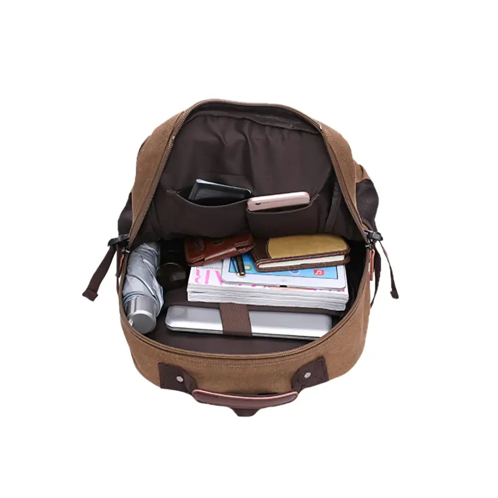 Sac à dos en tissu vintage en coton brun, style bohème et pratique