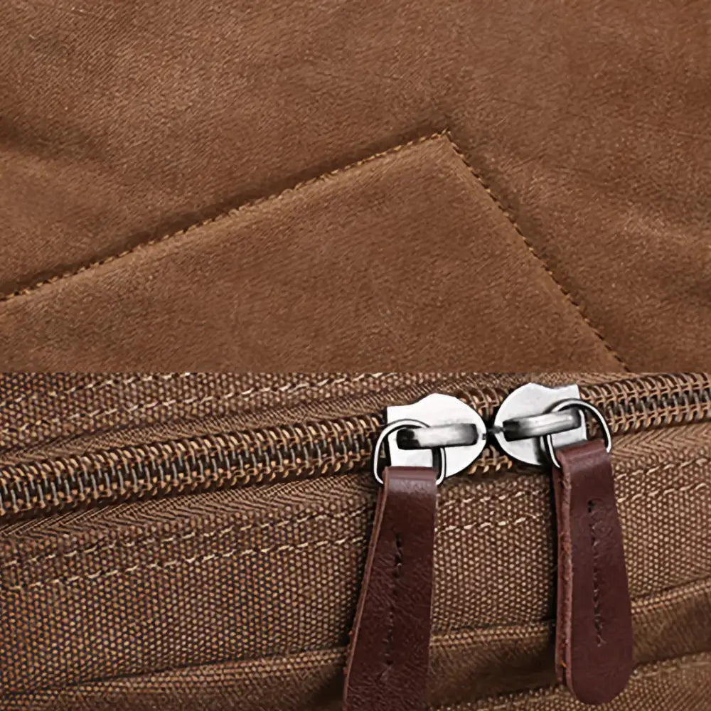 Sac à dos en tissu vintage en toile marron avec fermetures éclair élégantes