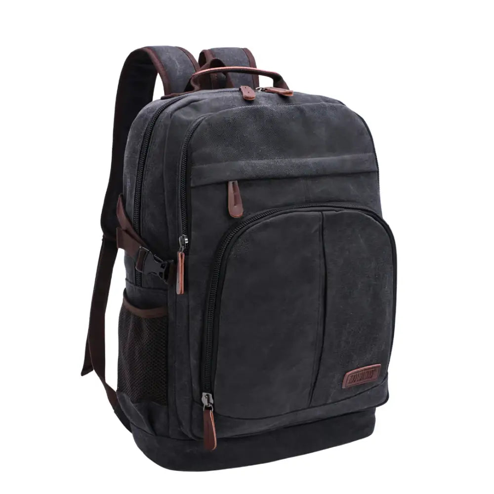 Sac à dos en tissu vintage noir avec accents marron pour style Boho et pratique