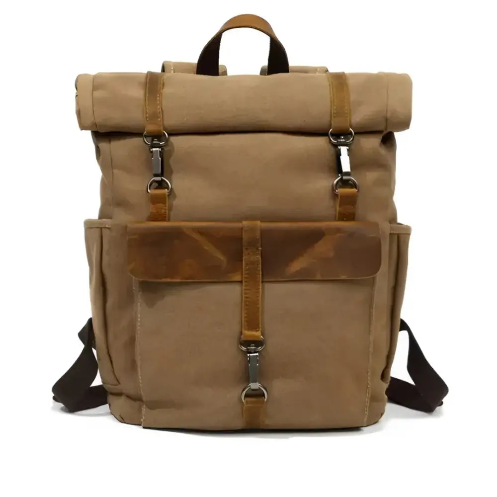 Sac à dos en toile vintage Auguste avec cuir pleine fleur robuste, design élégant