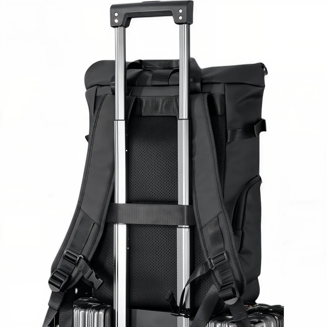 Sac à dos étanche 25L roll top attaché à la poignée de valise, design pratique