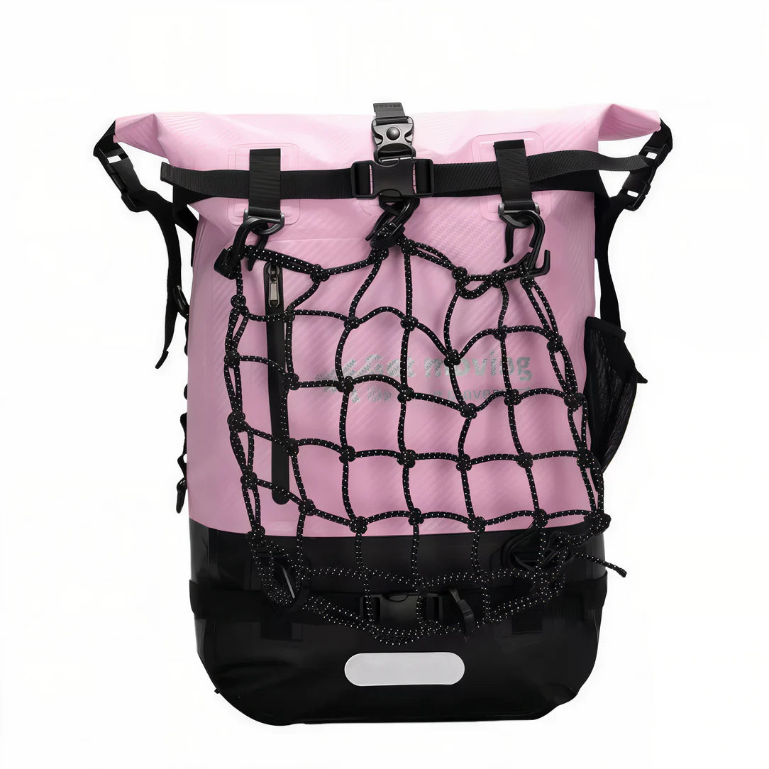 Sac à dos étanche 30 L Getmove X en carbone 500d avec visibilité renforcée et design noir et rose