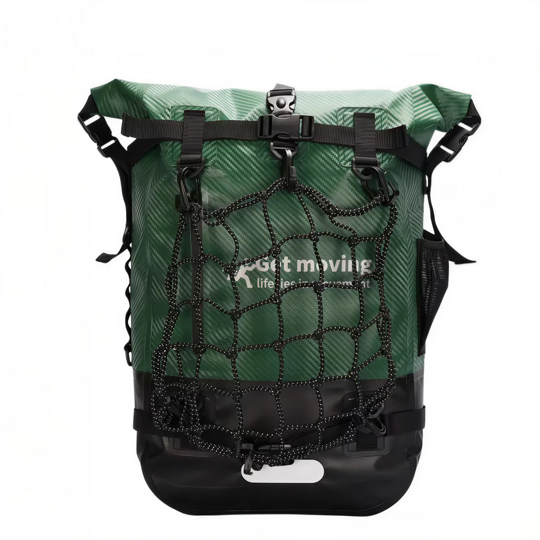 Sac à dos étanche 30 L Getmove X en vert et noir avec tissu carbone 500d visibilité renforcée