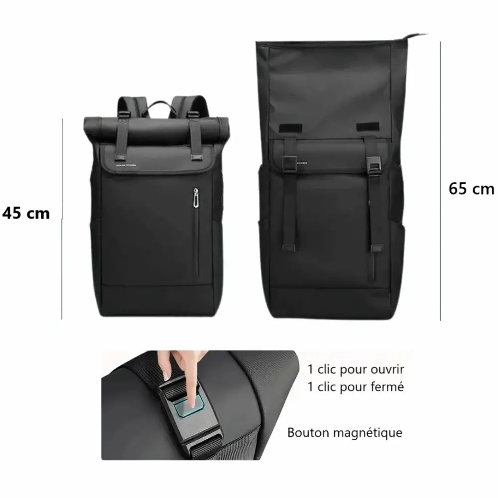 Sacs à dos noirs avec fermeture magnétique.