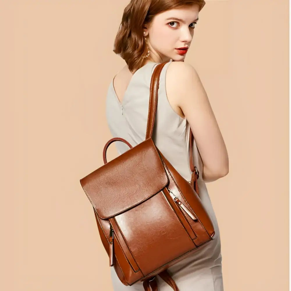 Sac à dos femme cuir chic en similicuir premium, brown leather backpack Vittorio