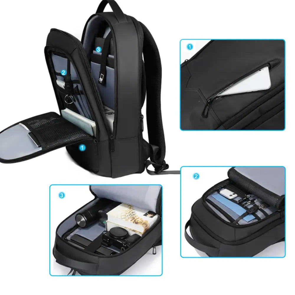 Sac à dos ordinateur 15 pouces imperméable Aéro II avec plusieurs compartiments