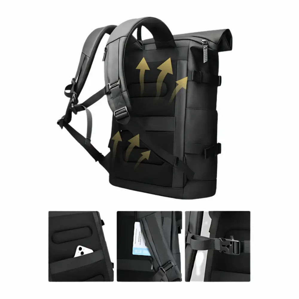 Sac à dos à roulettes noir.