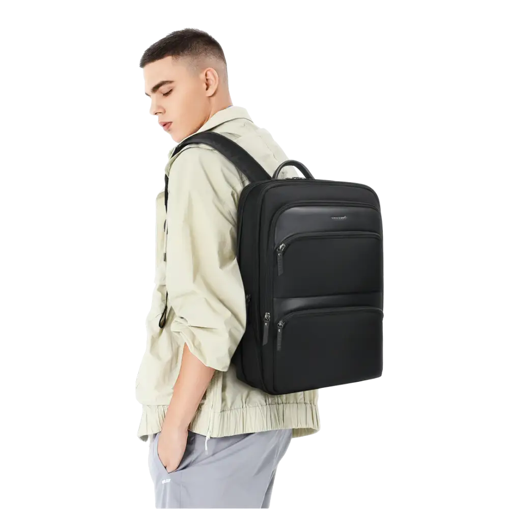 Sac à dos ordinateur professionnel noir avec plusieurs compartiments pour travail