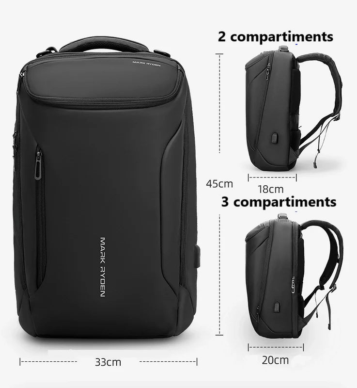Sac à dos noir avec dimensions.