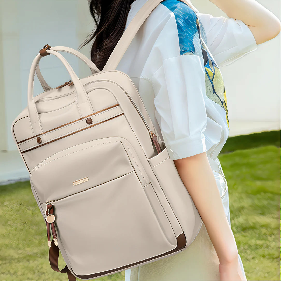 Sac à dos pratique femme golf femina beige avec accents marron pour femme golf
