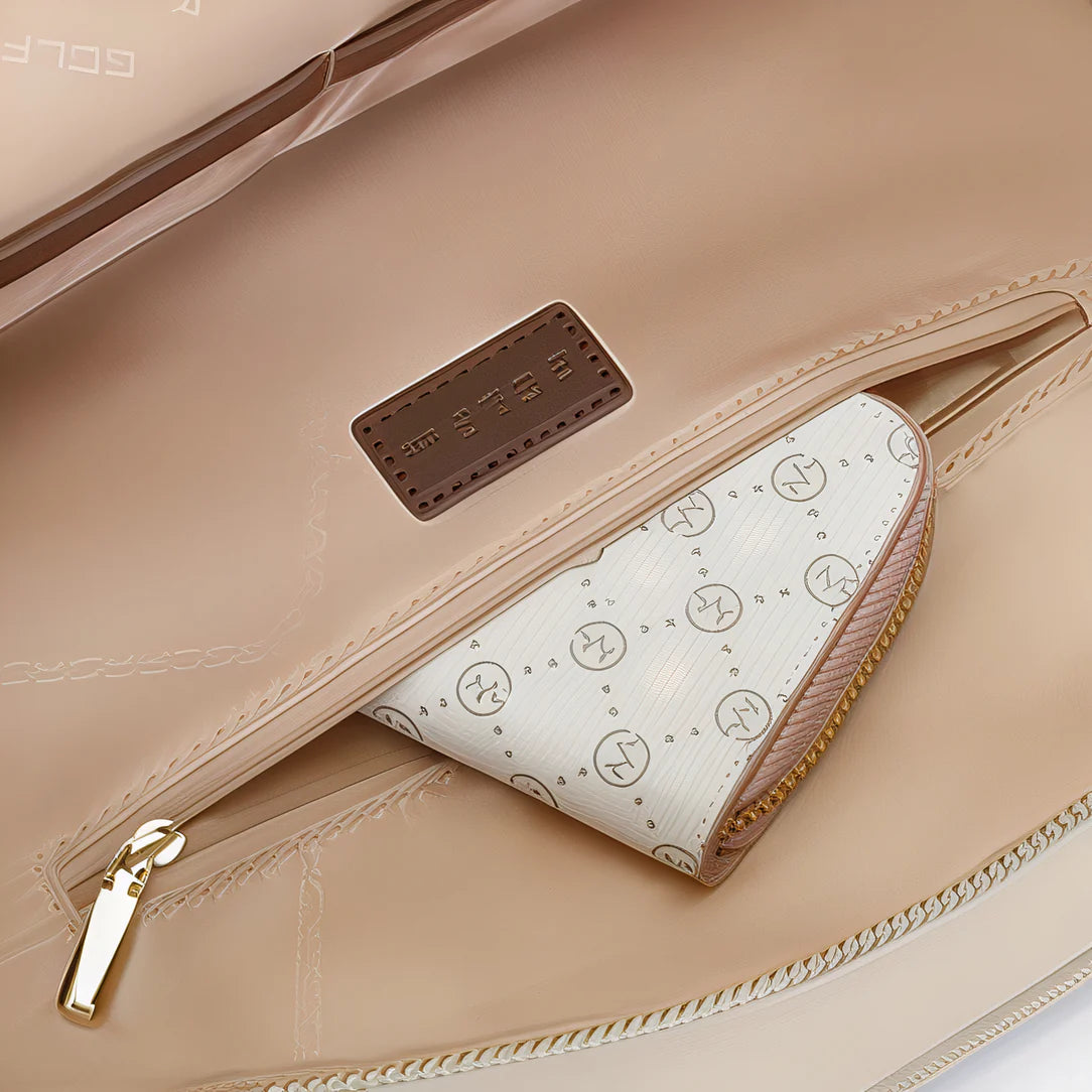 Sac à dos pratique femme Golf Femina avec portefeuille beige à motif élégant