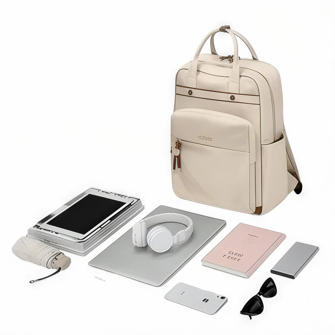 Sac à dos pratique femme golf femina en cuir beige, parfait pour femme golf