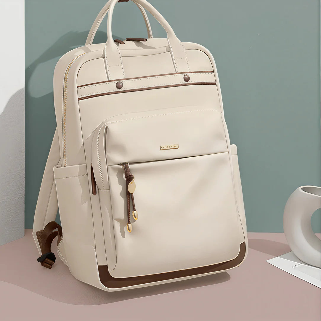 Sac à dos pratique femme Golf Femina en cuir beige avec accents marron pour femme golf femina