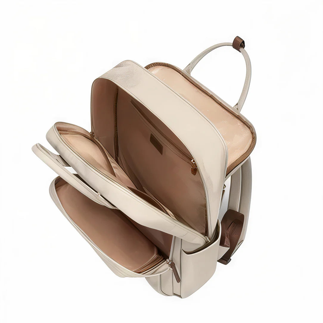 Sac à dos pratique femme Golf Femina en beige ouvert, stylé et fonctionnel pour femme golf femina