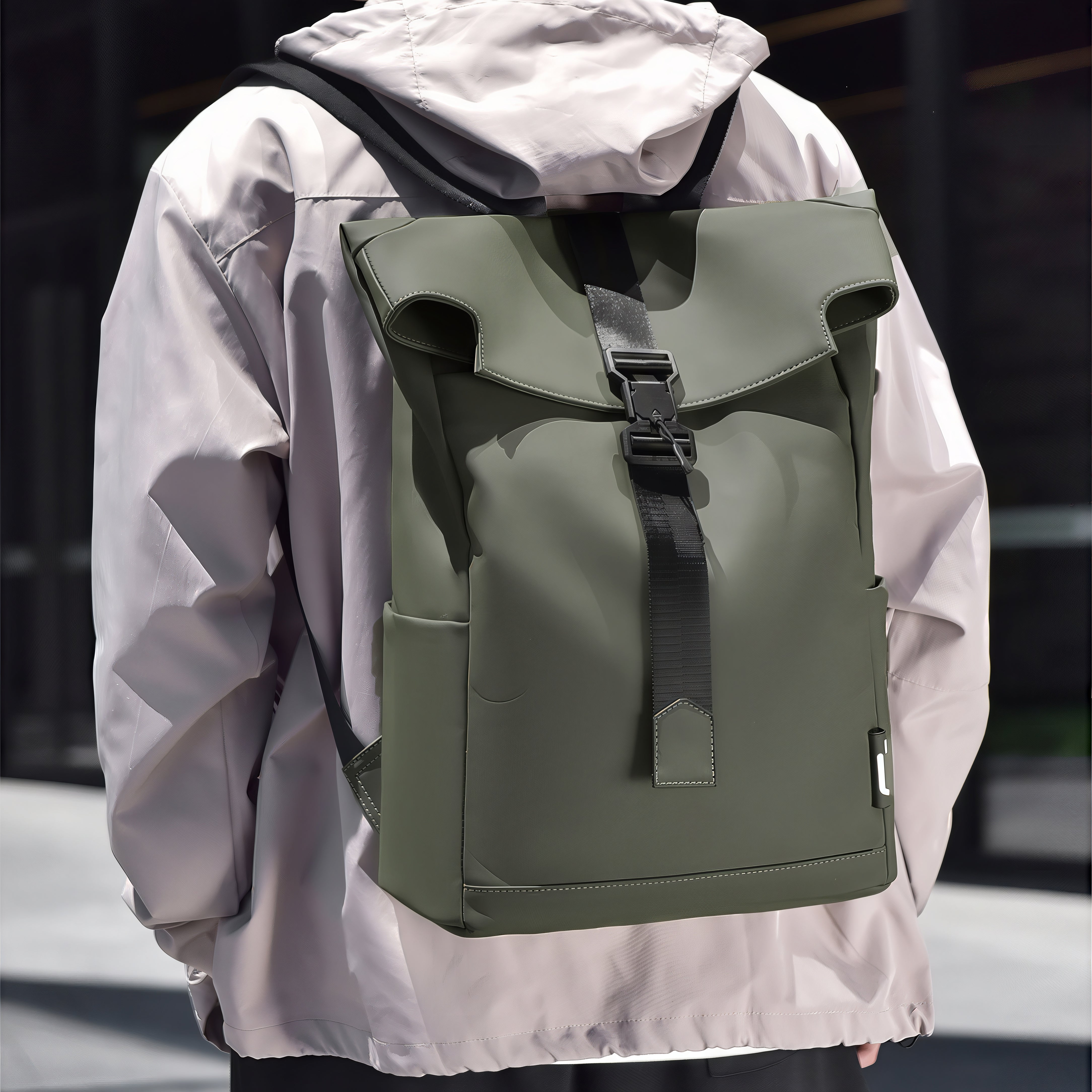 Sac à dos à rabat imperméable en vert olive, parfait pour toutes les aventures