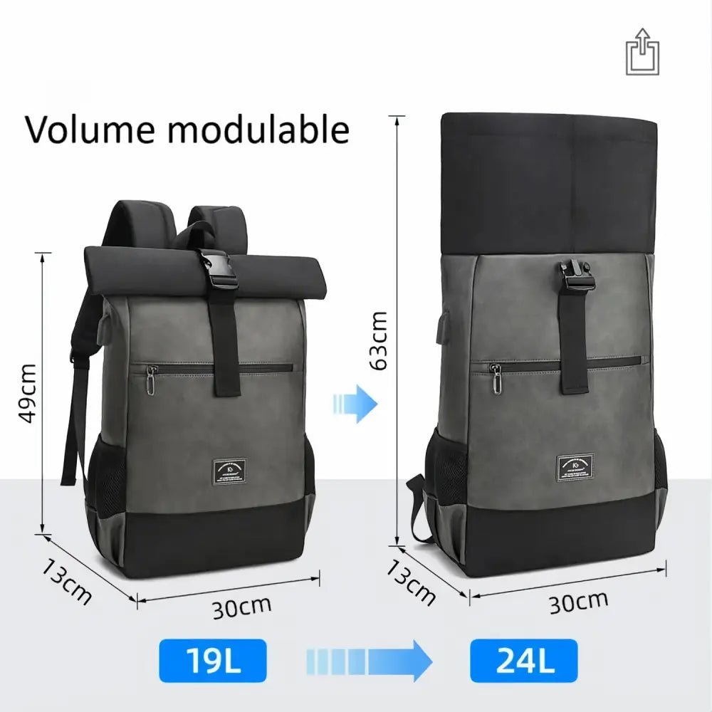 Sac à dos convertible gris et noir.