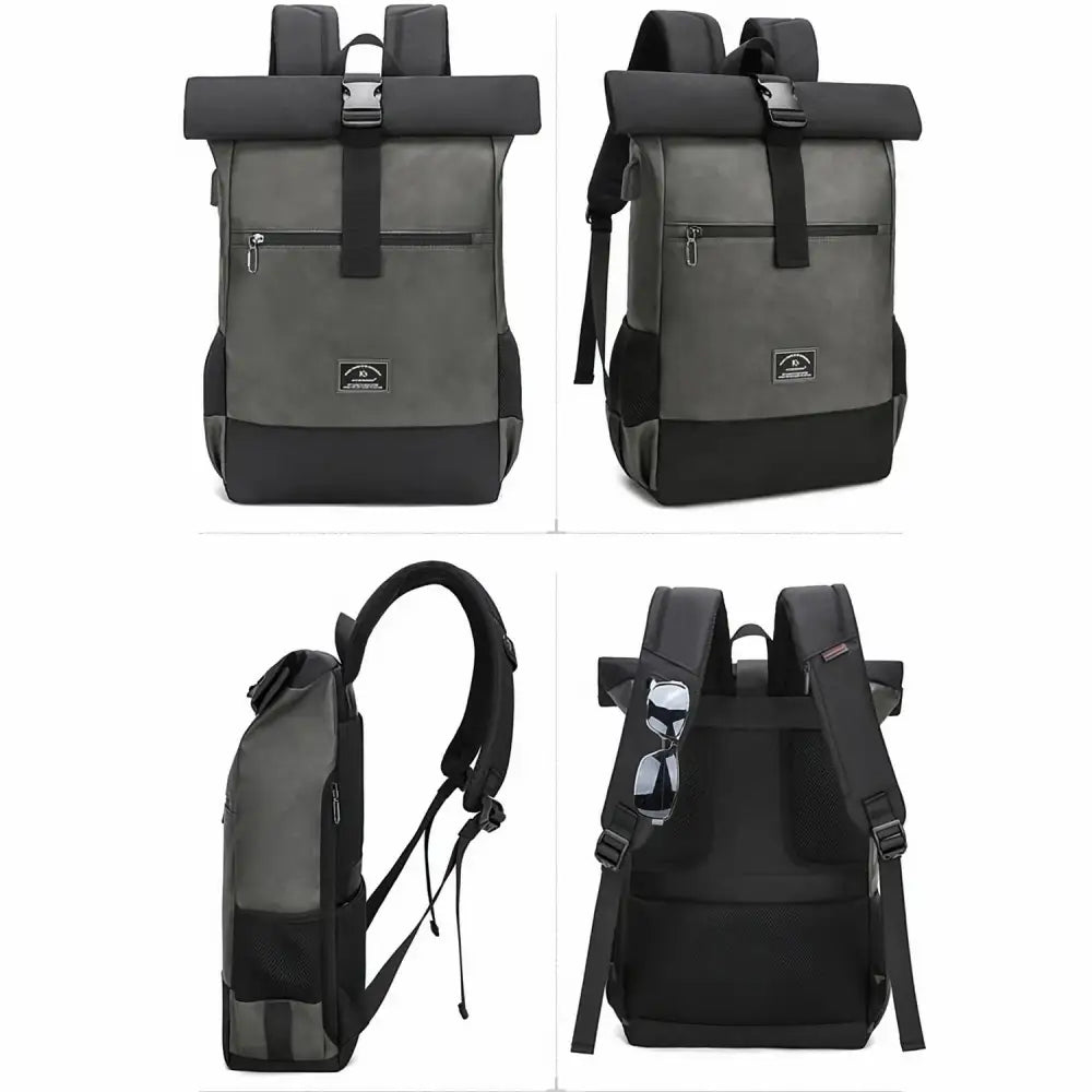 Sac à dos à roulettes gris et noir.