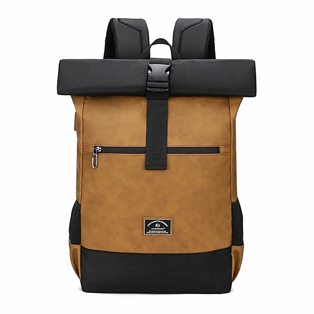 Sac à dos à roulettes marron et noir.