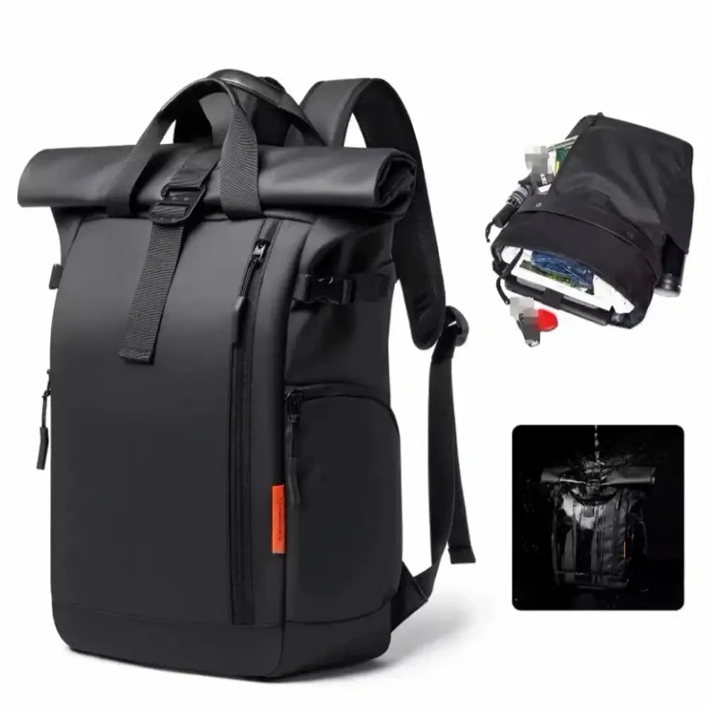 Sac à dos à roulettes noir.