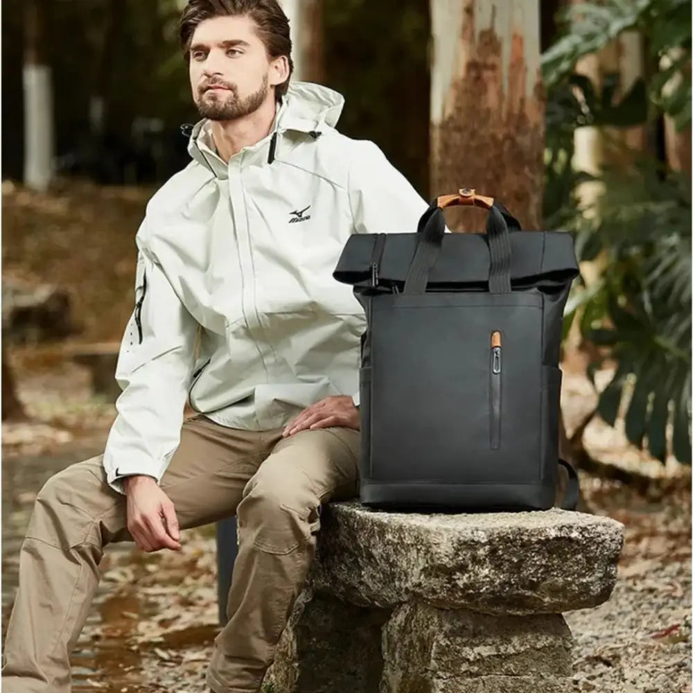 Sac à dos roll top homme noir, sac à dos top homme élégance et praticité