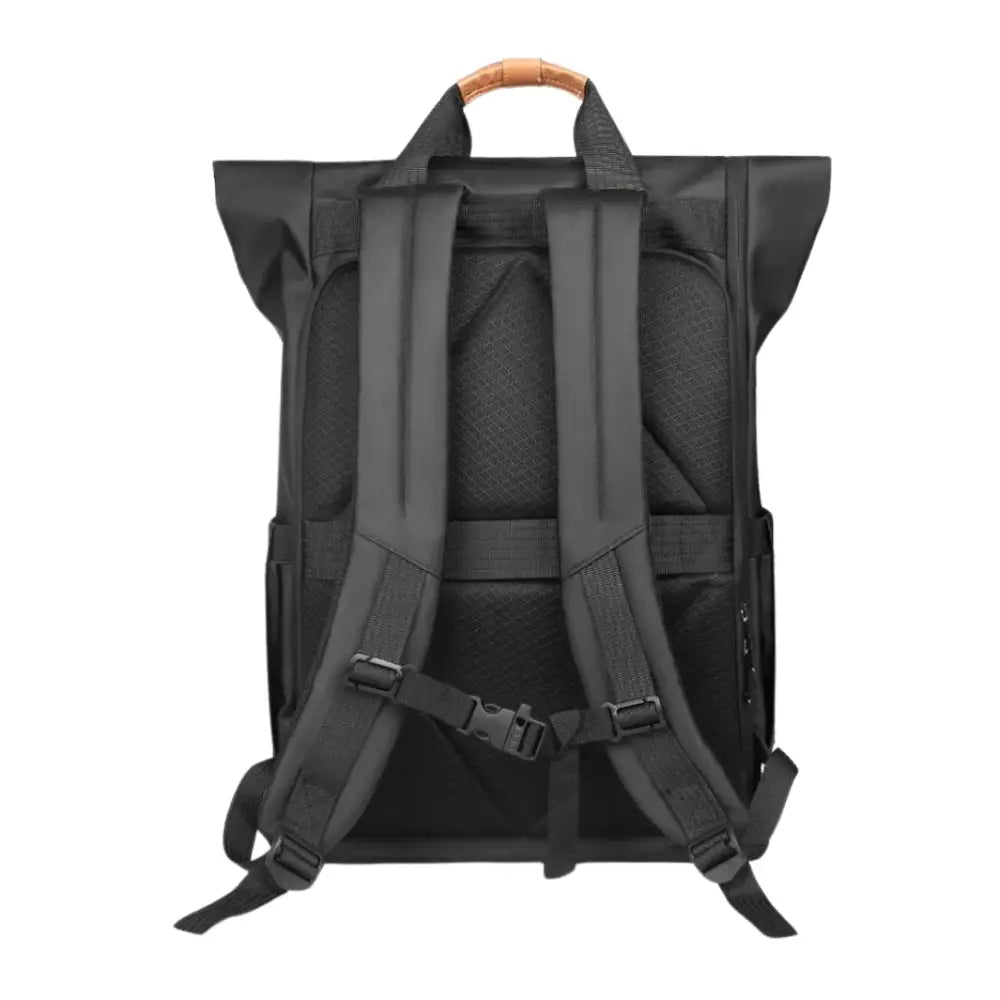 Sac à dos roll top homme noir avec bretelles rembourrées, style top homme