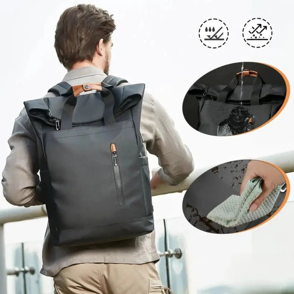Sac à dos roll top homme gris résistant à l’eau, style et fonctionnalité