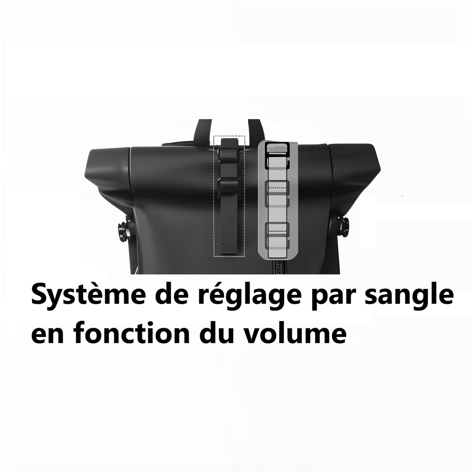 Sac noir avec système de sangle réglable.