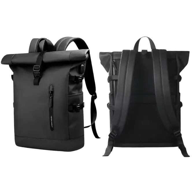 Sac à dos à roulettes noir.