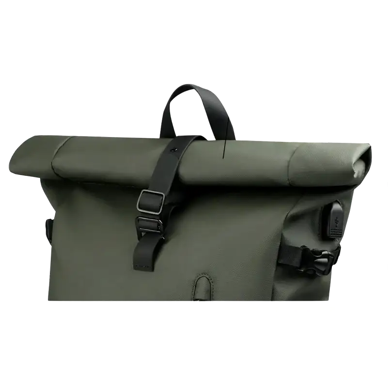 Sac à dos à roulettes vert olive.