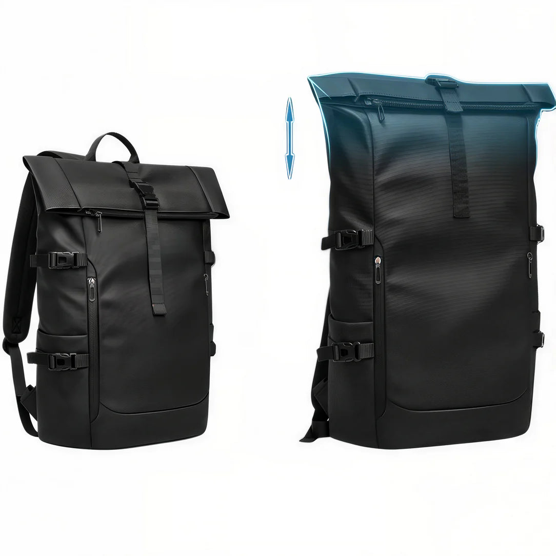 Sac à dos roll top urbain noir - Néo, sac à dos top urbain élégant et pratique