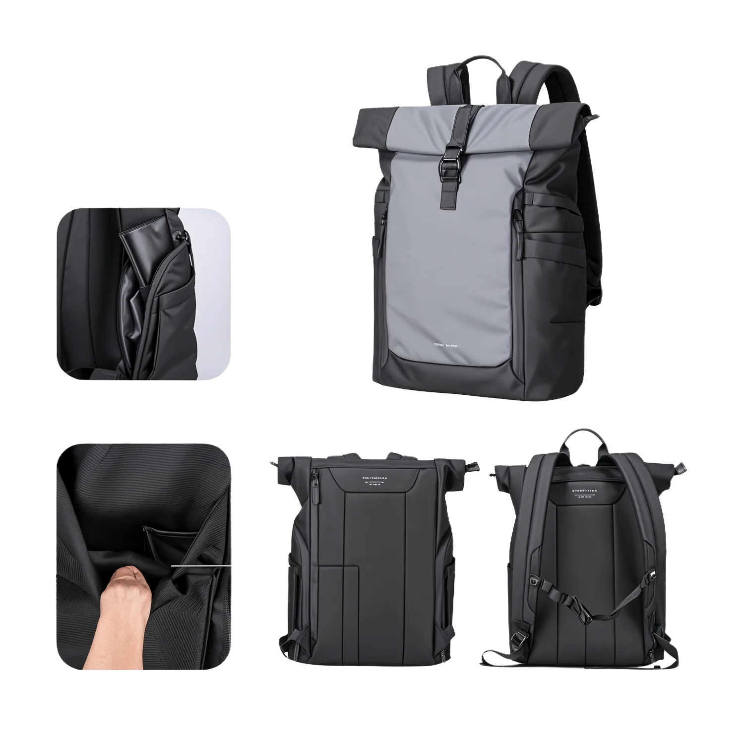 Sac à dos à roulettes gris et noir.