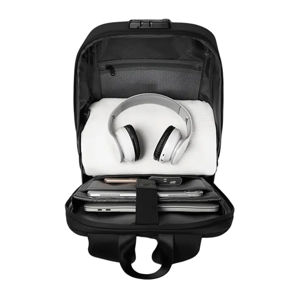 Sac à dos sécurisé SecurePack II ouvert noir pour protection et capacité de rangement