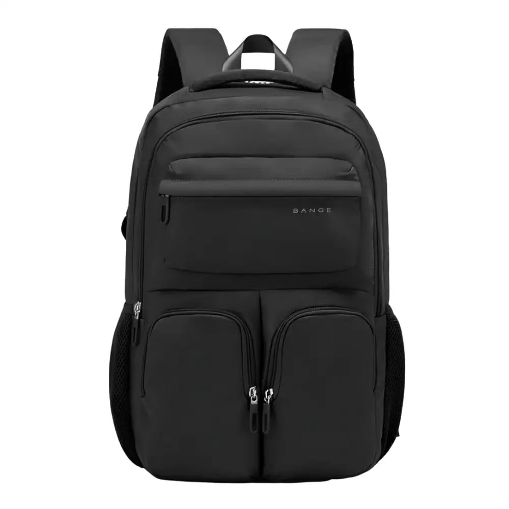Sac à dos noir avec plusieurs poches.