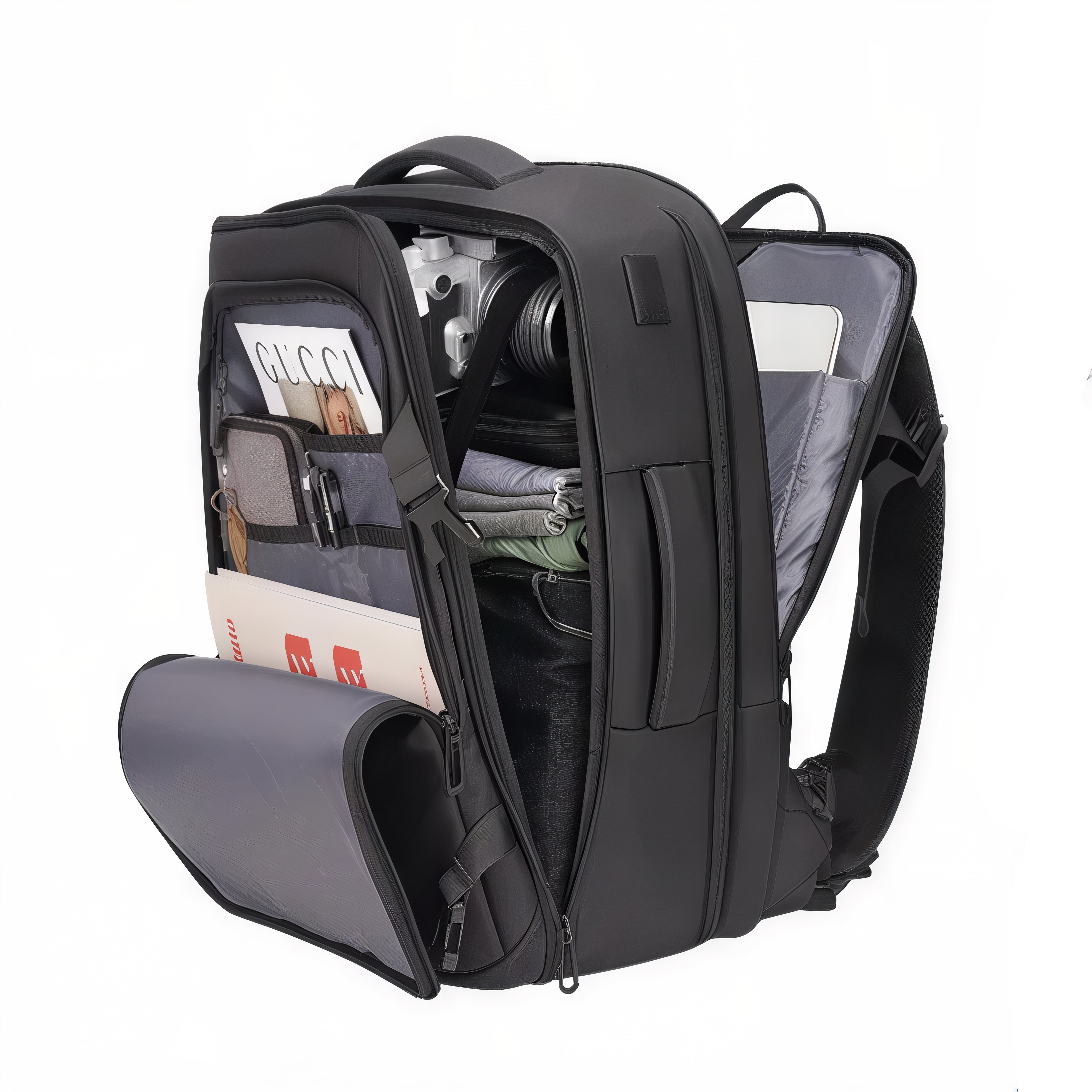 Sac à dos voyage RoamPack 40l ouvert, idéal pour l’aventure et la randonnée