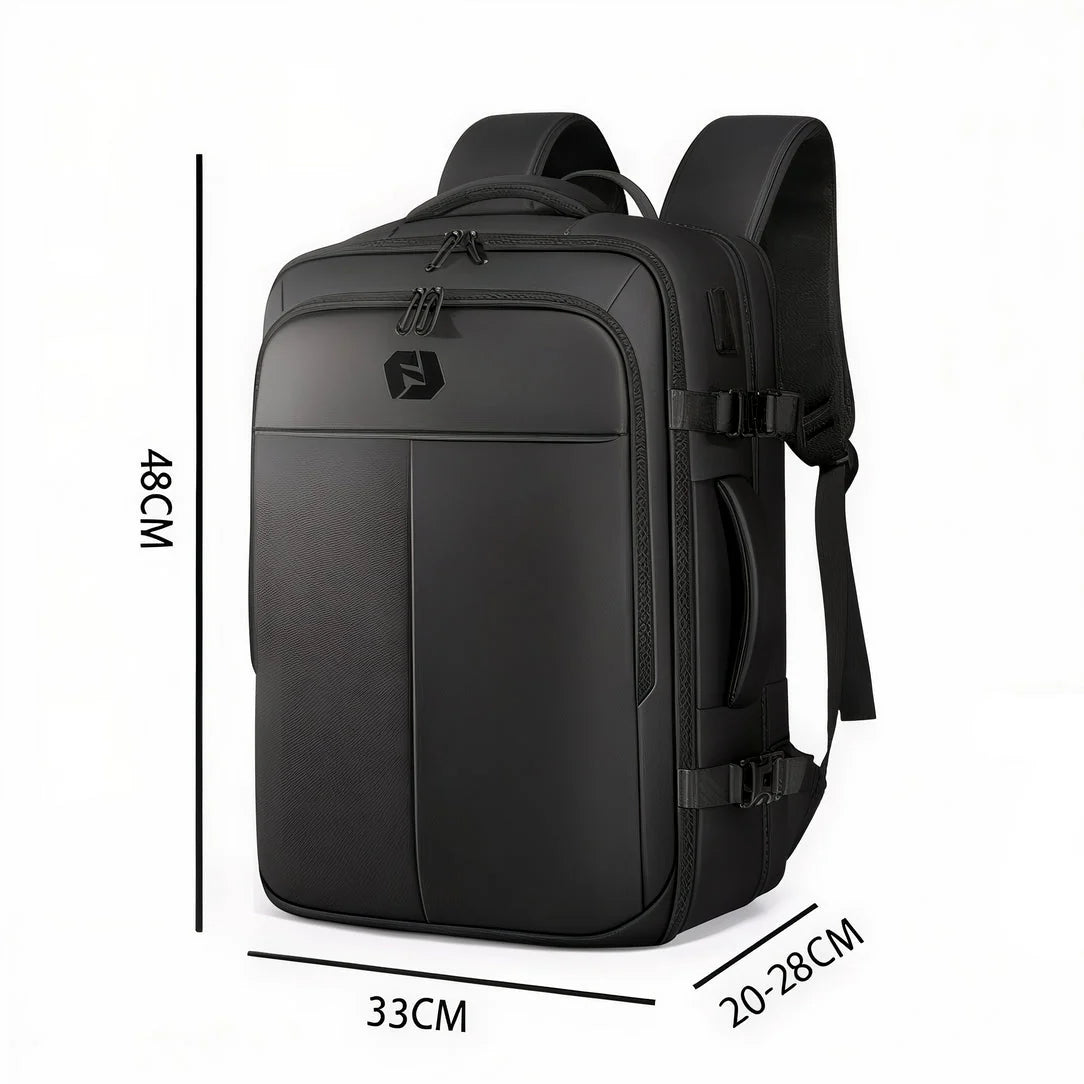 Sac à dos voyage RoamPack 40l rectangulaire noir avec dimensions affichées