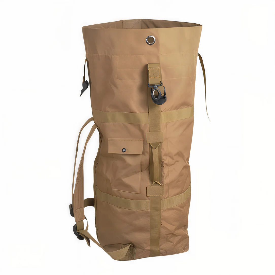 Sac à dos voyage 80l Tactical en toile beige professionnel idéal pour aventures et voyages