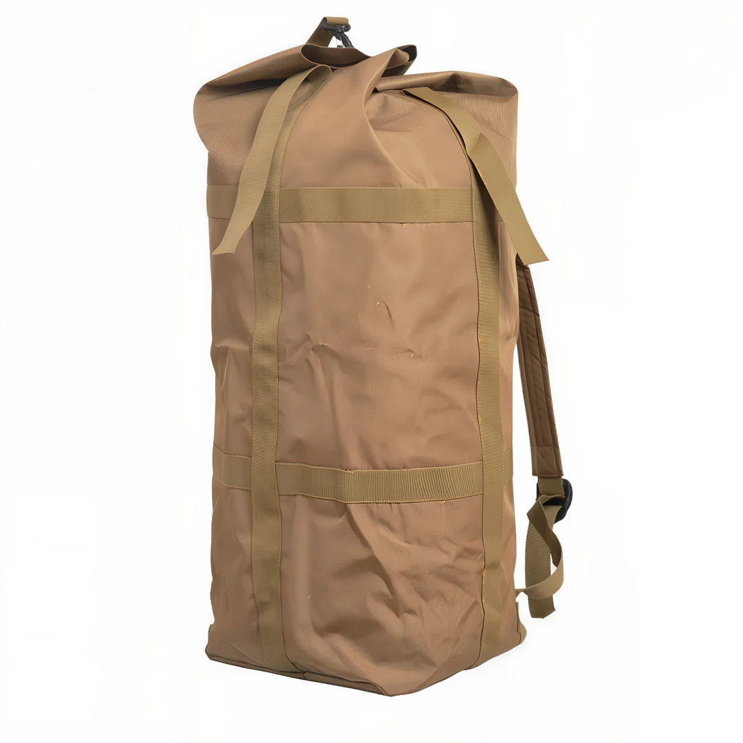 Sac à dos voyage 80l Tactical en toile beige avec compartiments robustes