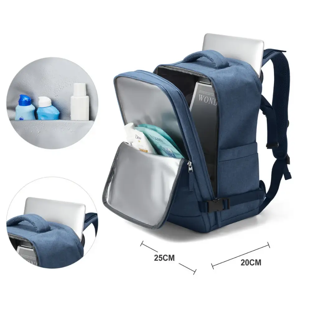 Sac à dos voyage cabine 40x25x20 Skyfold avec image de l’espace ouvert et dimensions
