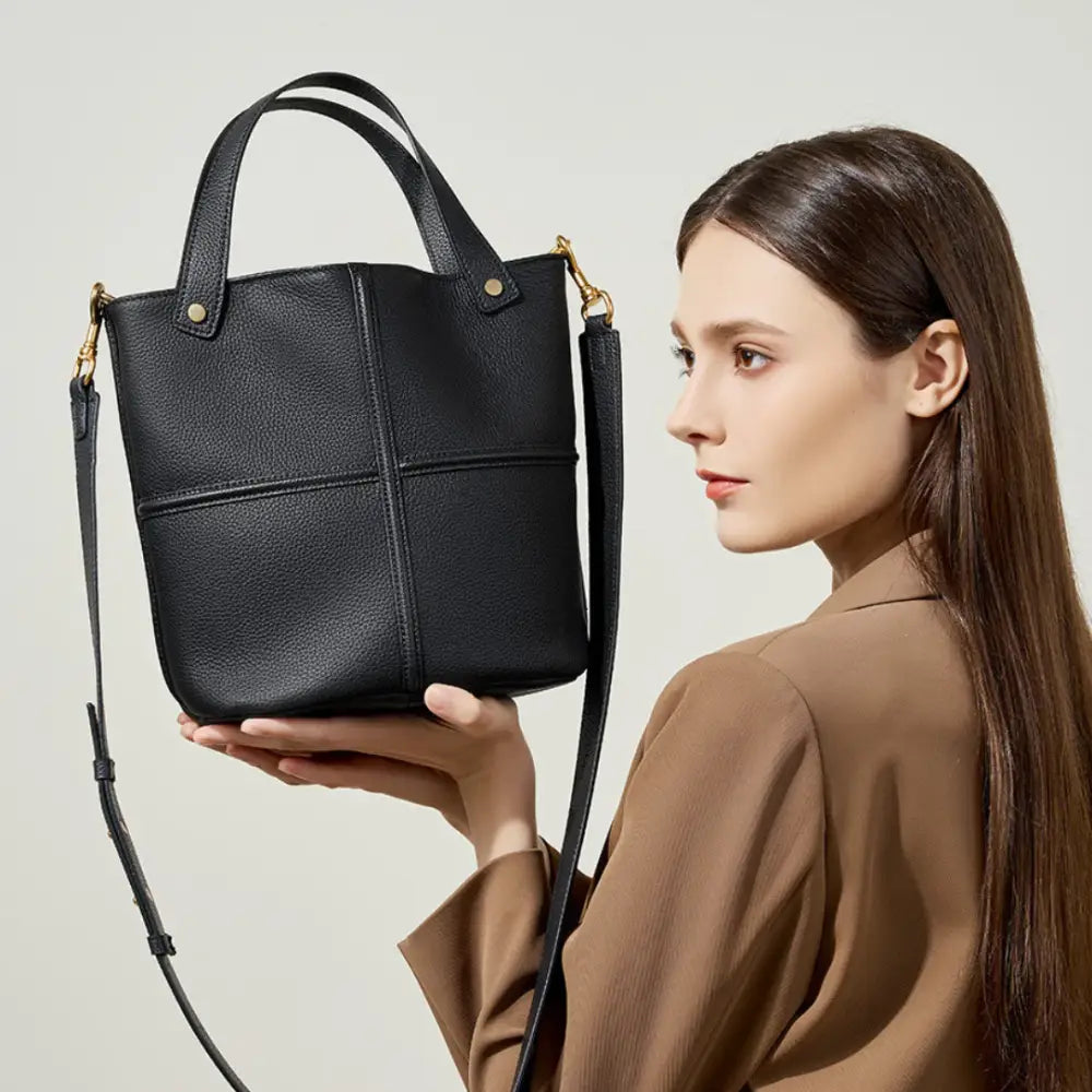 Sac à main bandoulière en cuir noir, élégant sac à main pour femme