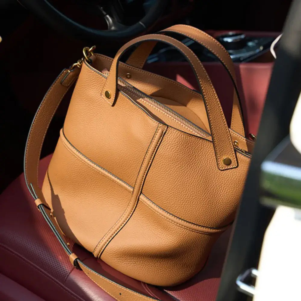 Sac à main en cuir avec bandoulière, sac à main élégant en cuir tanné