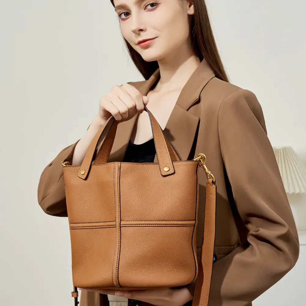 Sac à main bandoulière en cuir brun, élégant sac à main en cuir pour femme