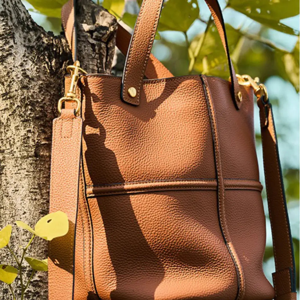 Sac à main bandoulière en cuir marron, élégant sac à main en cuir naturel