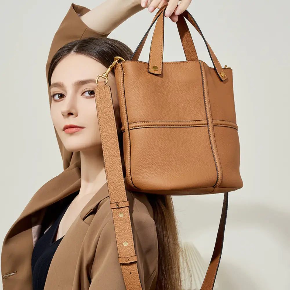 Sac à main bandoulière en cuir marron, élégant sac à main en cuir pour femmes