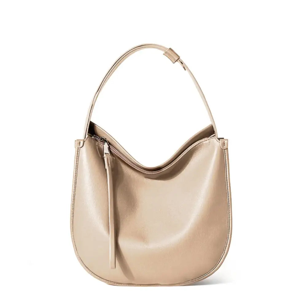 Sac à main chic Vélia beige brillant, sac à main féminin aux courbes élégantes